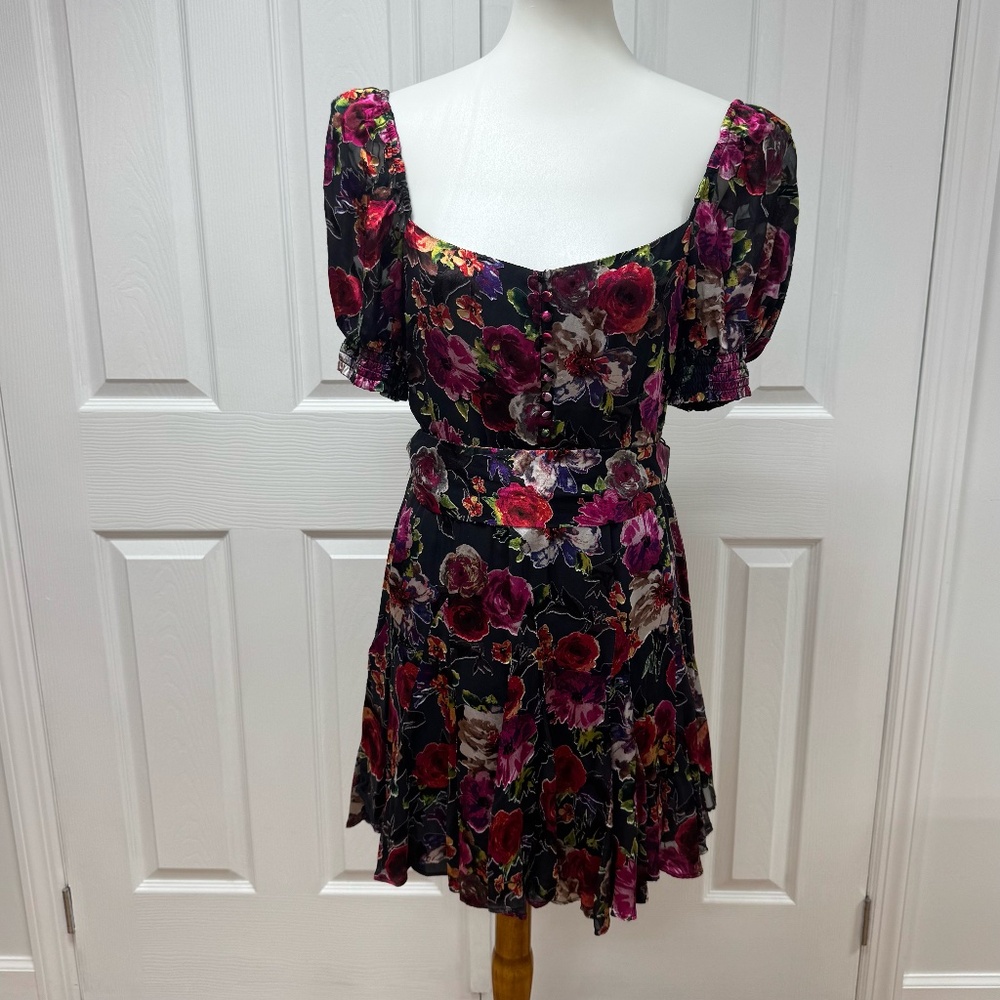 Alice‎ and Olivia Midnight Rose Floral Puff Sleeve With Lining- Size 6.